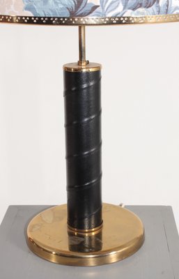 Swedish Brass and Patinated Leather Table Lamp, 1960s-FK-870427