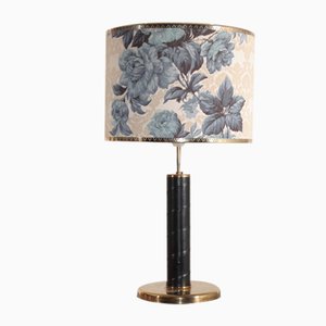 Swedish Brass and Patinated Leather Table Lamp, 1960s-FK-870427