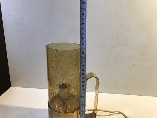 Swedish Brass & Smoked Glass Table Lamp by Nya Ôia, 1970s-LCR-872954