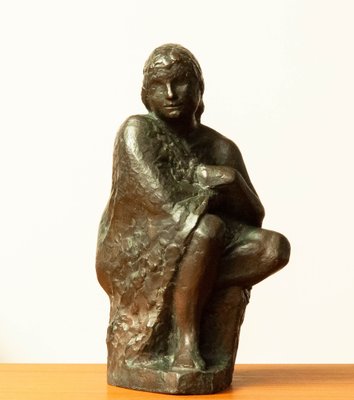 Swedish Brass Statue of a Sitting Woman by Thure Thörn, 1960s-JE-1320450