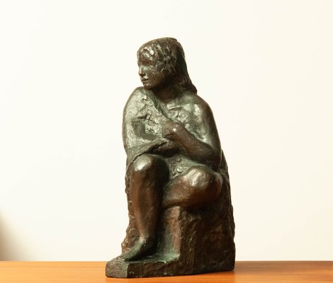 Swedish Brass Statue of a Sitting Woman by Thure Thörn, 1960s-JE-1320450