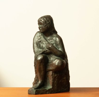 Swedish Brass Statue of a Sitting Woman by Thure Thörn, 1960s-JE-1320450