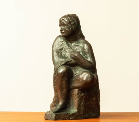 Swedish Brass Statue of a Sitting Woman by Thure Thörn, 1960s-JE-1320450