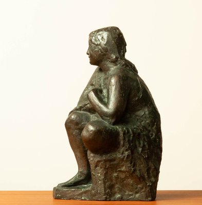 Swedish Brass Statue of a Sitting Woman by Thure Thörn, 1960s-JE-1320450