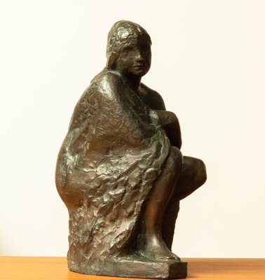 Swedish Brass Statue of a Sitting Woman by Thure Thörn, 1960s-JE-1320450