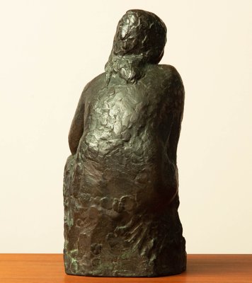 Swedish Brass Statue of a Sitting Woman by Thure Thörn, 1960s-JE-1320450