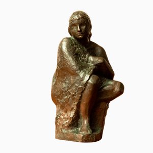 Swedish Brass Statue of a Sitting Woman by Thure Thörn, 1960s-JE-1320450