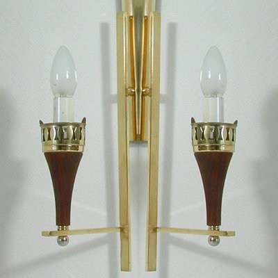 Swedish Brass Teak & Opaline Glass Wall Light by Hans Bergström for Asea, 1950s-OE-897898