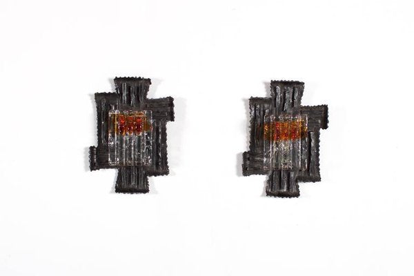 Swedish Brutalist Sconces by Tom Ahlström and Hans Ehrlich, 1970s, Set of 2-QT-1263410