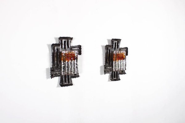 Swedish Brutalist Sconces by Tom Ahlström and Hans Ehrlich, 1970s, Set of 2-QT-1263410