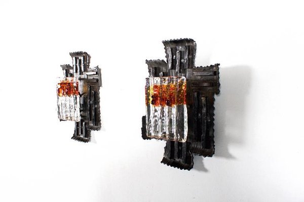 Swedish Brutalist Sconces by Tom Ahlström and Hans Ehrlich, 1970s, Set of 2-QT-1263410