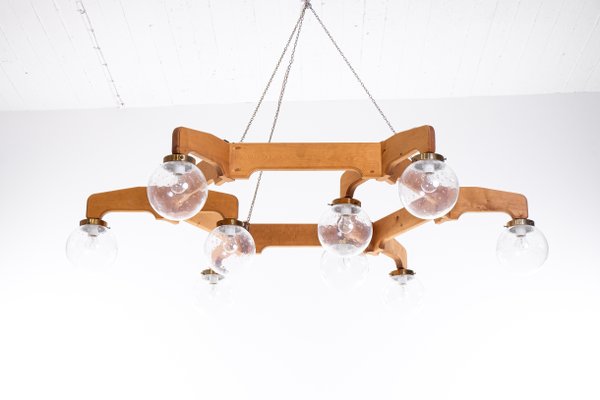 Swedish Ceiling Light in Pine, 1970s-QU-1706885