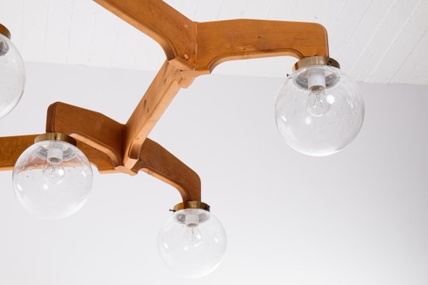 Swedish Ceiling Light in Pine, 1970s-QU-1706885