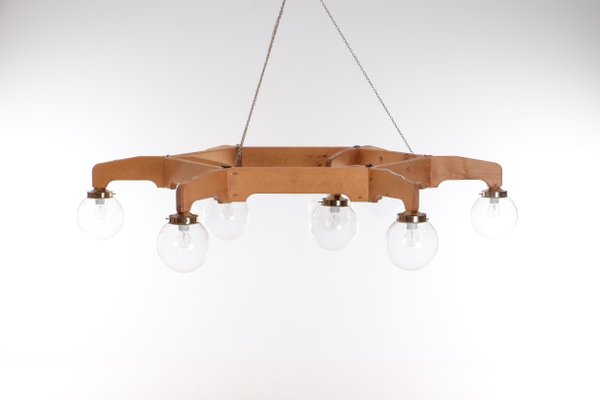 Swedish Ceiling Light in Pine, 1970s-QU-1706885