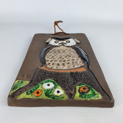 Swedish Ceramic Wall Plaque with Owl, 1960s-ZPB-1145308