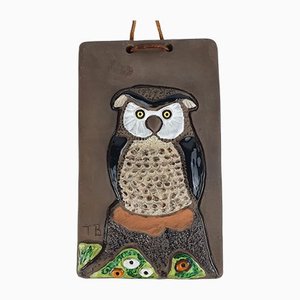 Swedish Ceramic Wall Plaque with Owl, 1960s-ZPB-1145308