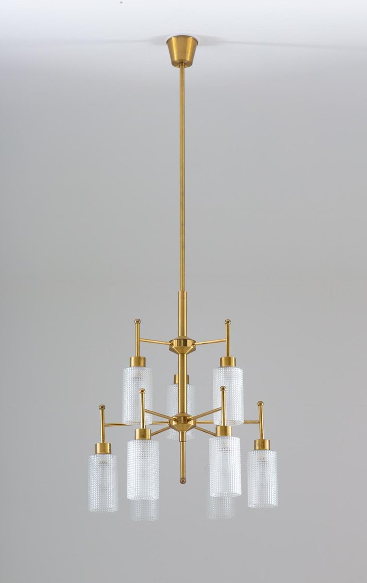 Swedish Chandelier in Brass and Glass by Holger Johansson for Westal, 1960s