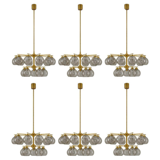 Swedish Chandeliers in Brass and Glass attributed to Holger Johansson, 1970s