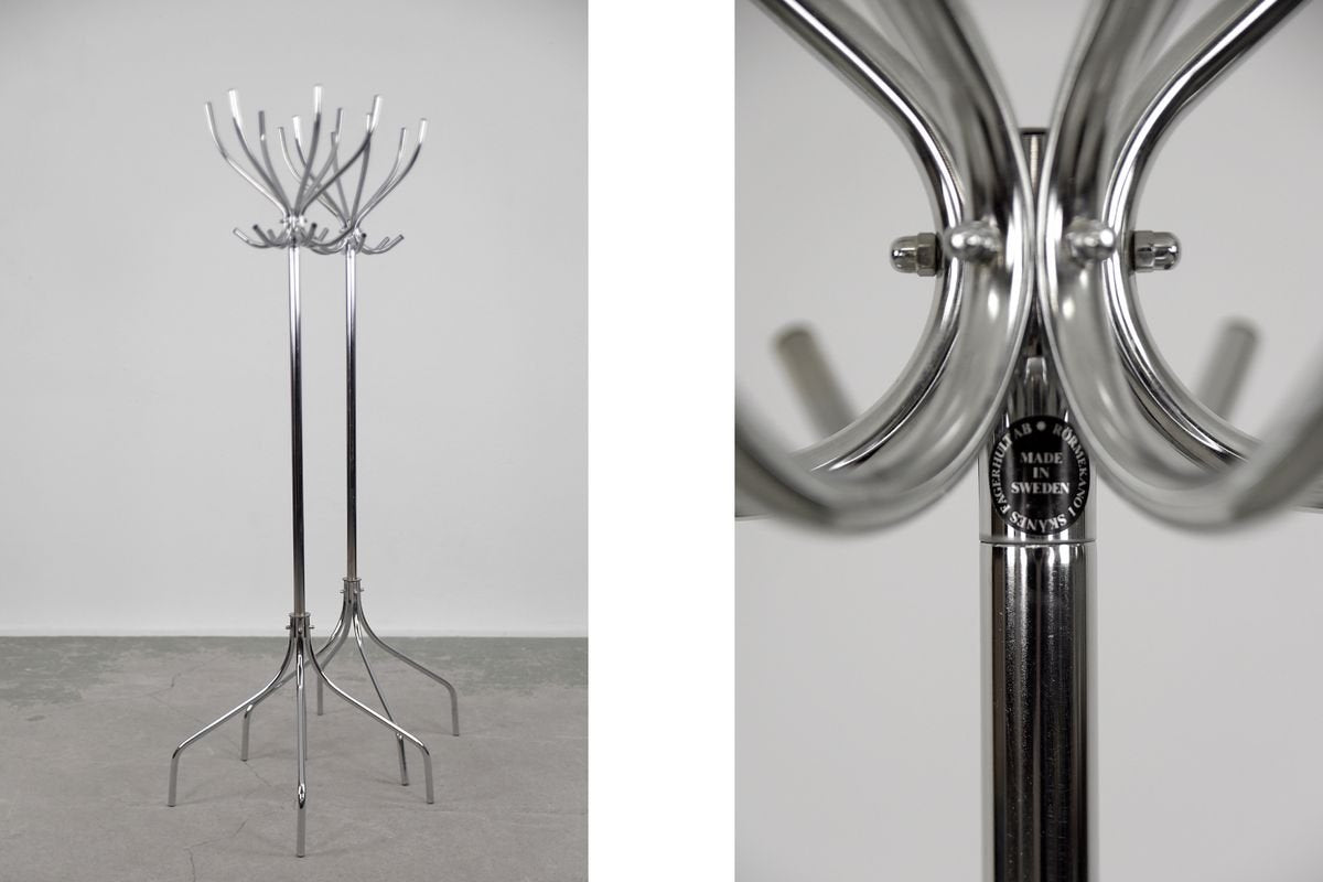 Swedish Chromed Steel Piccolo Floor Rack from Rörmekano and Skånes Fagerhult AB, 1980s