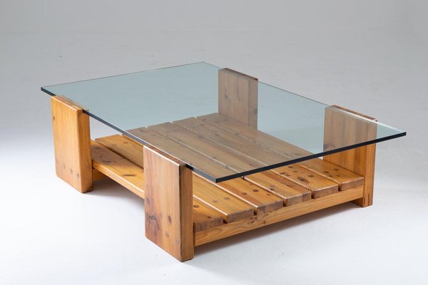 Swedish Coffee Table in Pine and Glass by Sven Larsson, 1970s-FM-883980