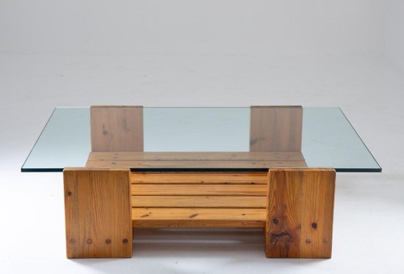 Swedish Coffee Table in Pine and Glass by Sven Larsson, 1970s-FM-883980