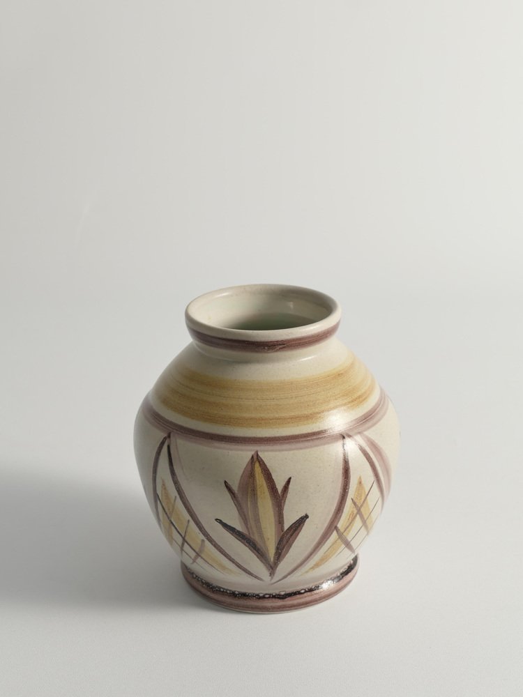 Swedish Folk Art Bulb Vase with Floral Motif by Maggie Wibom for Bo Fajans, 1930s