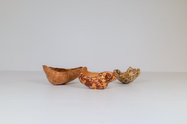 Swedish Folk Art Organic Burl Bowls, 1960s, Set of 3-UYK-999419