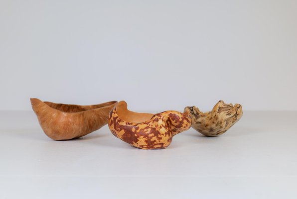 Swedish Folk Art Organic Burl Bowls, 1960s, Set of 3-UYK-999419