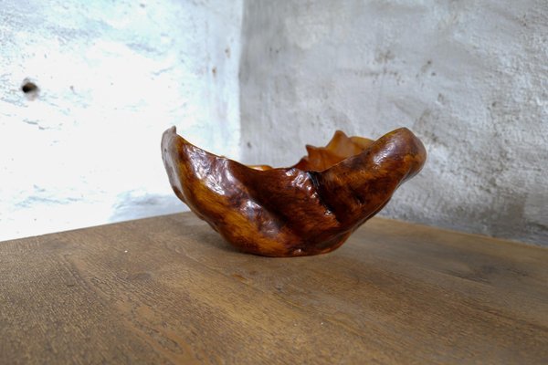 Swedish Folk Art Organic Dark Grain Burl Curly Birch Bowl, 1960s-UYK-1396132