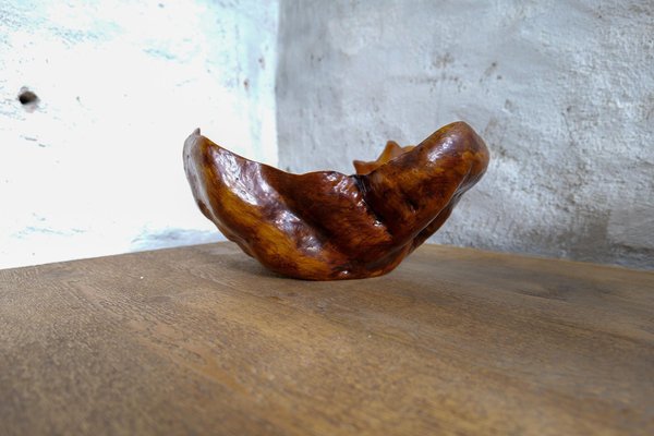 Swedish Folk Art Organic Dark Grain Burl Curly Birch Bowl, 1960s-UYK-1396132