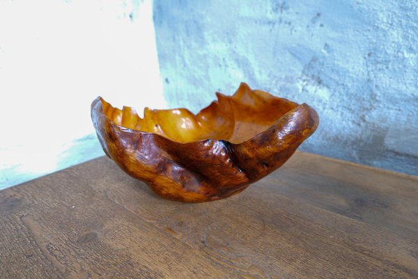 Swedish Folk Art Organic Dark Grain Burl Curly Birch Bowl, 1960s-UYK-1396132