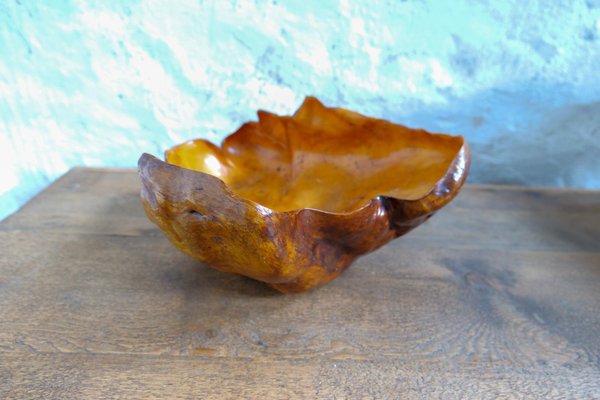 Swedish Folk Art Organic Dark Grain Burl Curly Birch Bowl, 1960s-UYK-1396132