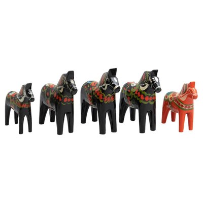 Swedish Folk Dala Horse Toys in Wood, 1960, Set of 5-WM-1251010