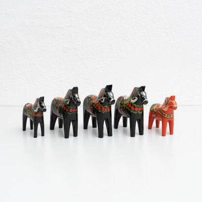 Swedish Folk Dala Horse Toys in Wood, 1960, Set of 5-WM-1251010