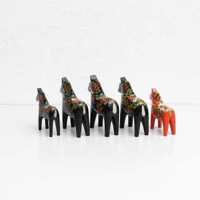 Swedish Folk Dala Horse Toys in Wood, 1960, Set of 5-WM-1251010