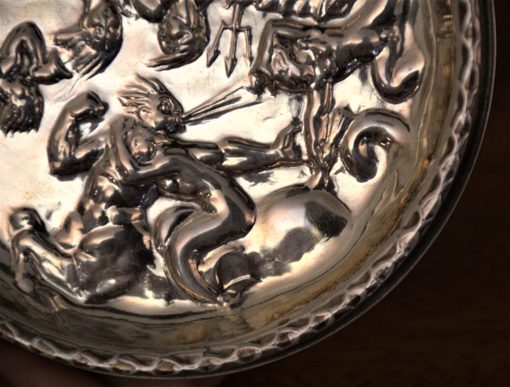 Swedish GAB Sterlingsilver and Bakelite Coasters, Made After Carl Milles "Play of the winds"