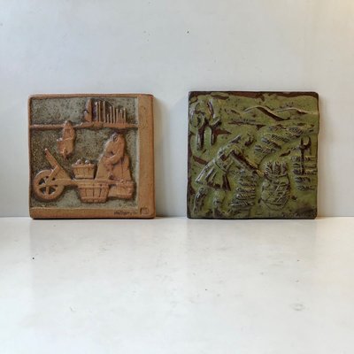 Swedish Glazed Stoneware Plaques, 1970s, Set of 2-LCR-914438