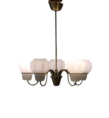 Swedish Grace Art Nouveau Ceiling Lamp in Opal Glass and Brass, 1920s-BPJ-2024592