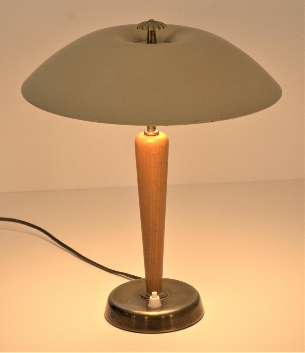 Swedish Grace Period Brass and Oakwood Table Lamp by Böhlmarks, 1920s