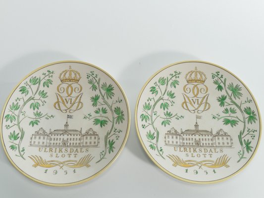 Swedish Grace Plates with Ulriksdal Palace in Yellow and Green by Gefle, 1951, Set of 2-RUK-1758047