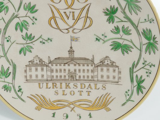 Swedish Grace Plates with Ulriksdal Palace in Yellow and Green by Gefle, 1951, Set of 2-RUK-1758047