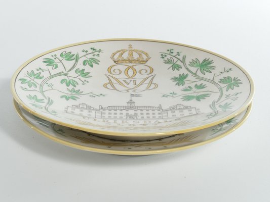 Swedish Grace Plates with Ulriksdal Palace in Yellow and Green by Gefle, 1951, Set of 2-RUK-1758047