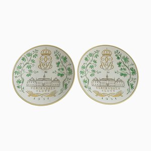 Swedish Grace Plates with Ulriksdal Palace in Yellow and Green by Gefle, 1951, Set of 2-RUK-1758047