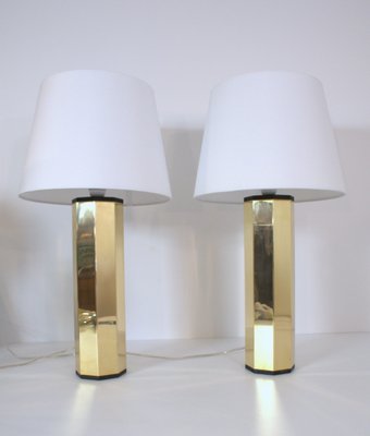 Swedish Hexagonal Brass Table Lamps by Hans Agne Jakobsson for Hans Agne Jakobsson Ab, 1960s, Set of 2-UDU-1821867