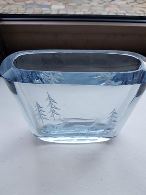 Swedish Ice Blue Glass Vase with Etched Forest Motiv-QDP-1187809