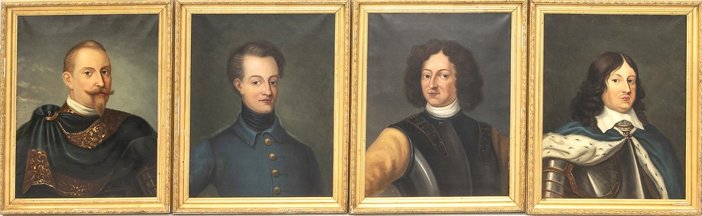 Swedish King Portraits, 1800s, Oil on Canvases, Framed, Set of 4