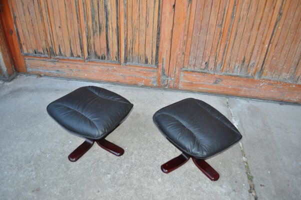 Swedish Leather Footstool, 1970s, Set of 2-OXJ-1145983