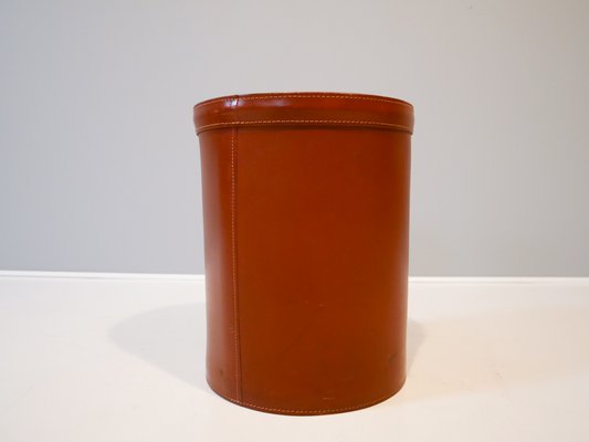 Swedish Leather Paper Basket, 1960s-OGU-824116