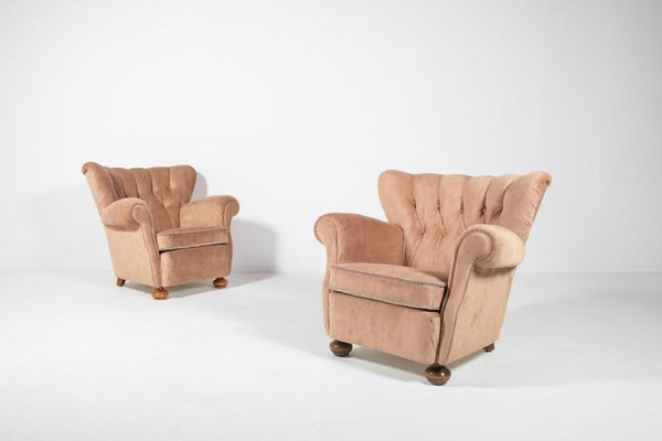 Swedish Lounge Armchair in Velvet Upholstery, 1950s-KMC-920502