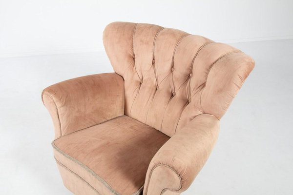 Swedish Lounge Armchair in Velvet Upholstery, 1950s-KMC-920502